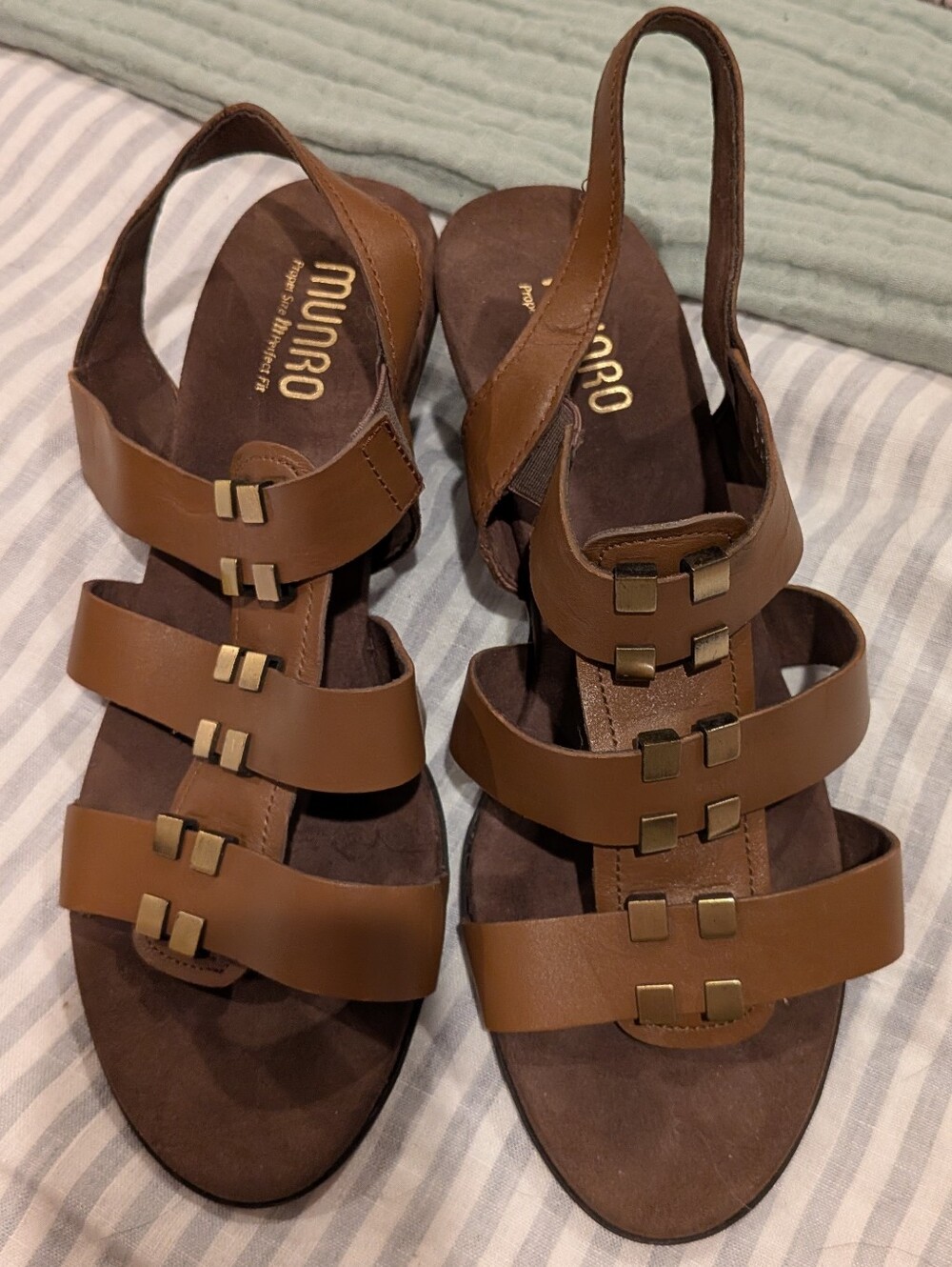 Munro Brown Leather Multi-Strap Slingback Sandals - 10 Wide
